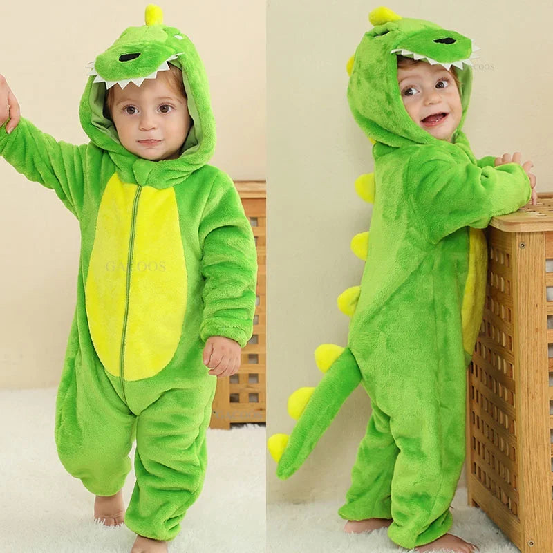 ZipRoar Green Dinosaur hooded baby costume, front and back