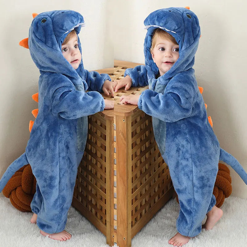 ZipRoar Navy Blue Dragon hooded toddler costume, front and back